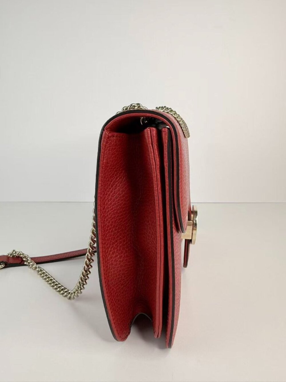 Gucci Interlocking G Leather Chain Red Shoulder Crossbody Bag - Picture 5 of 12